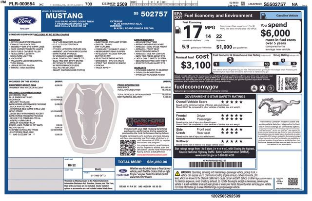 New 2025 Ford Mustang Dark Horse w/ Dark Horse Handlin Package image 3