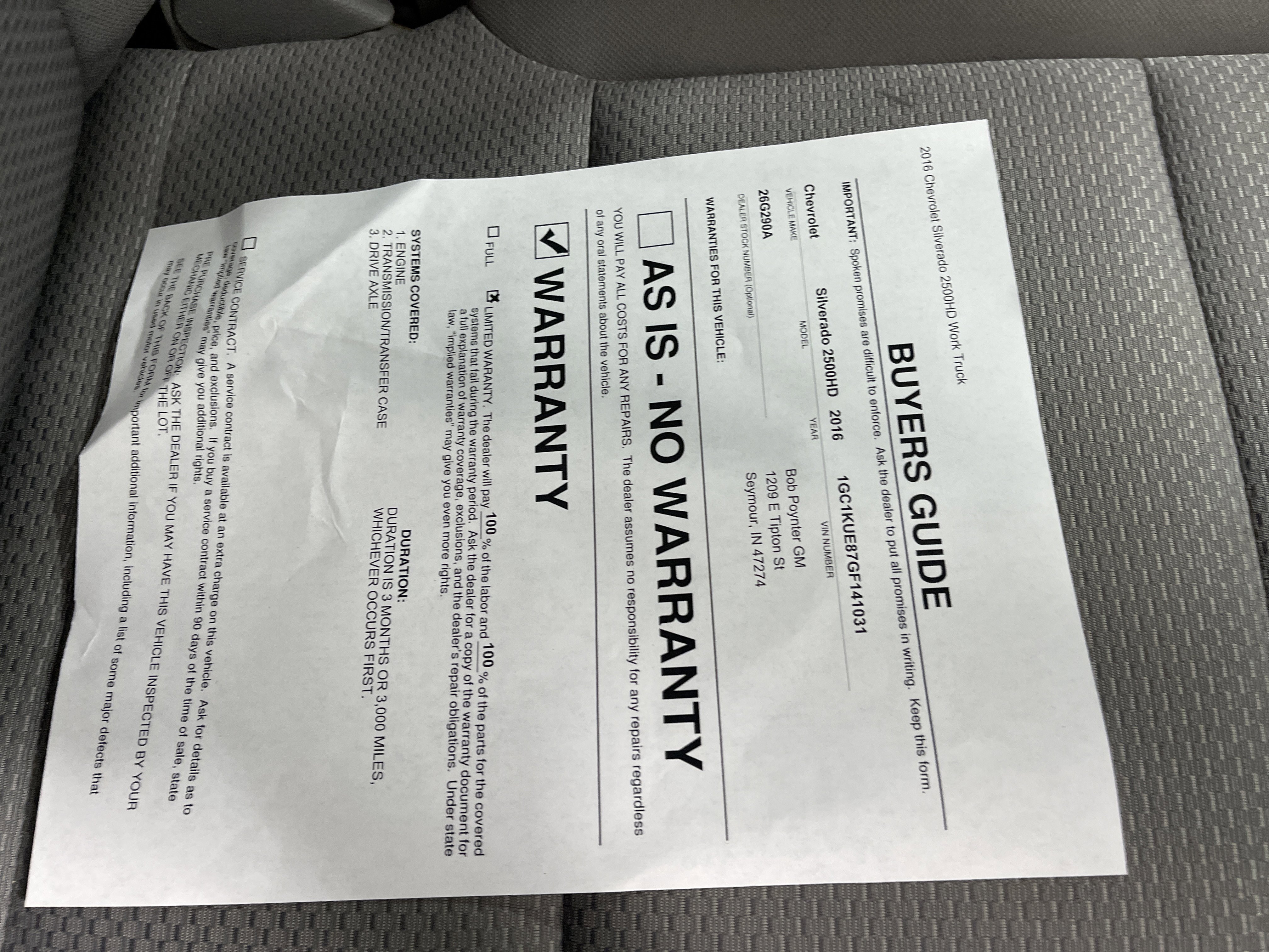 Used 2016 Chevrolet Silverado 2500 W/T w/ WT Convenience Package image 26