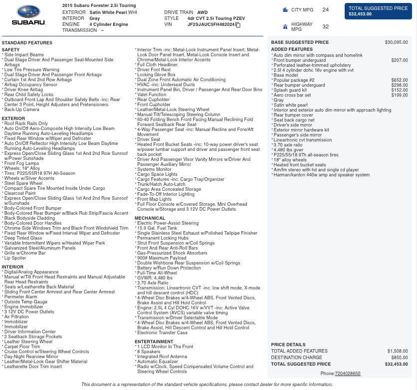 Used 2015 Subaru Forester 2.5i Touring w/ Popular Package #2 image 2