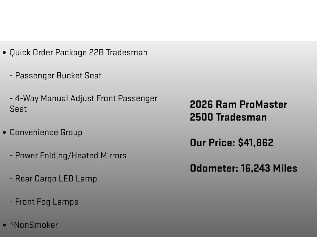 Used 2026 RAM ProMaster 2500 w/ Convenience Group FWD image 6
