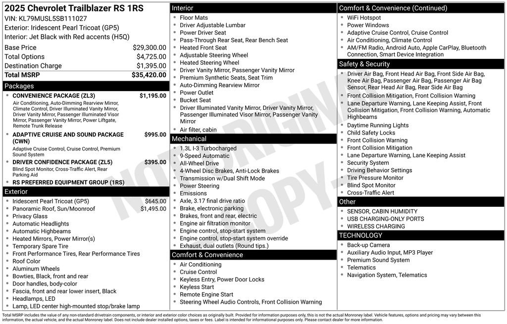 Certified 2025 Chevrolet TrailBlazer RS w/ Convenience Package image 7
