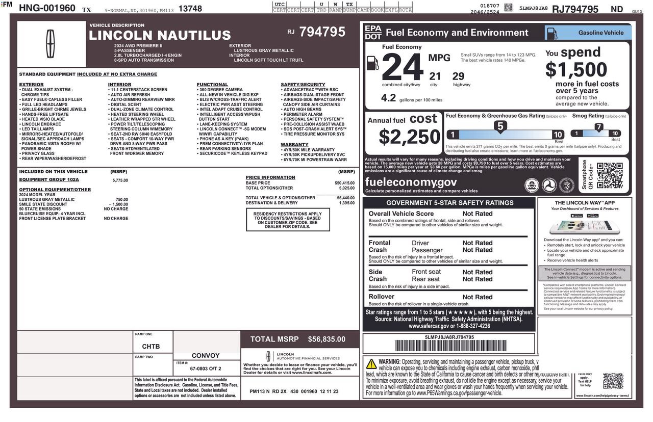 Used 2024 Lincoln Nautilus Premier w/ Equipment Group 102A AWD/4WD image 33