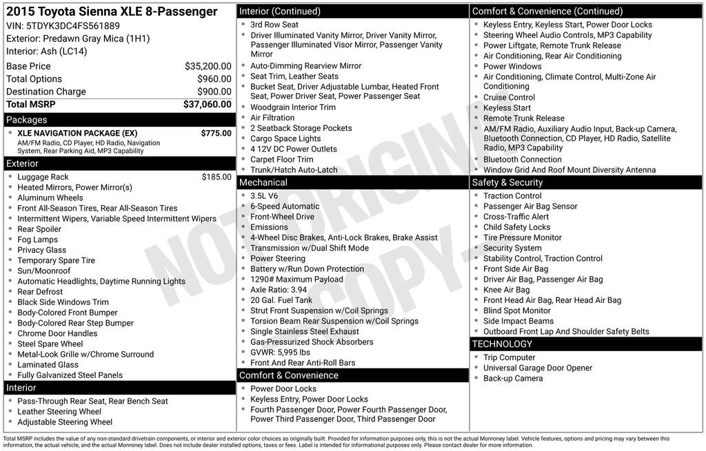 Used 2015 Toyota Sienna XLE w/ XLE Navigation Package FWD image 15