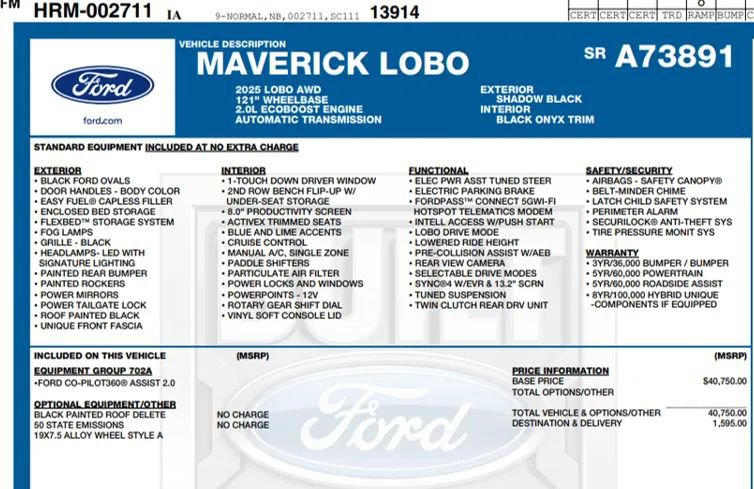 Used 2025 Ford Maverick Lobo AWD/4WD image 2