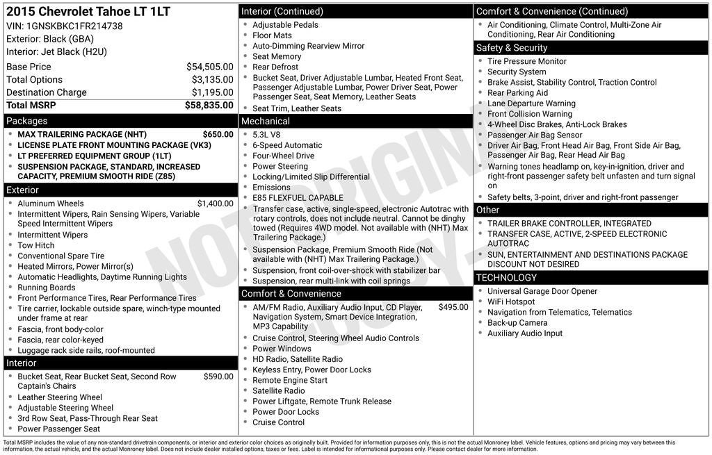 Used 2015 Chevrolet Tahoe LT w/ Max Trailering Package AWD/4WD image 36