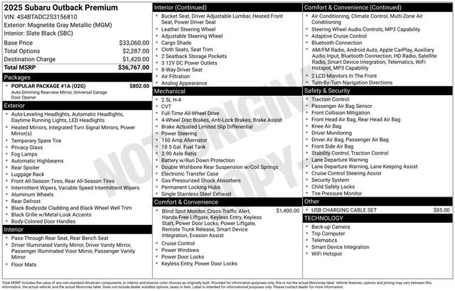 Certified 2025 Subaru Outback Premium w/ Popular Package #1A AWD/4WD image 18