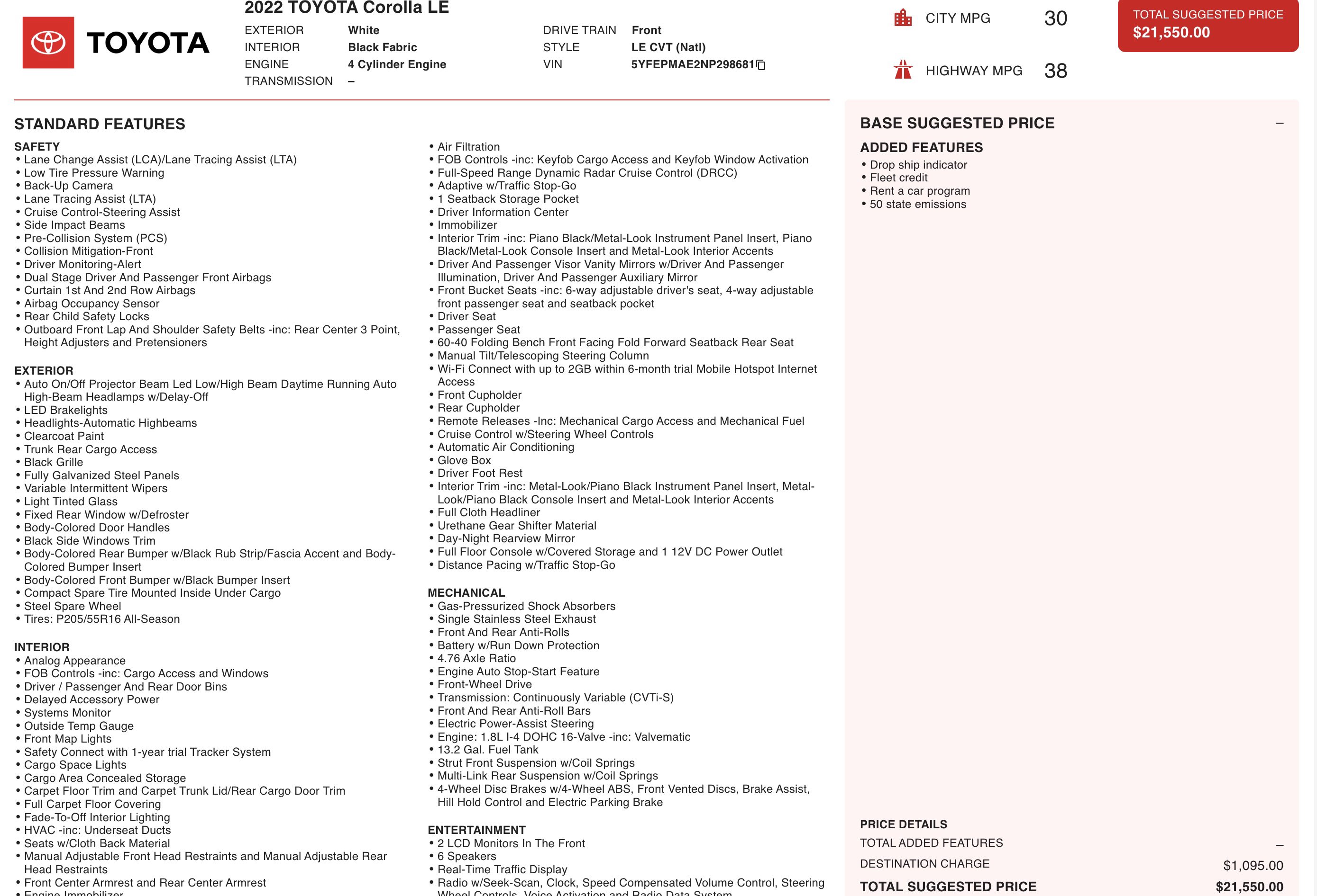 Used 2022 Toyota Corolla LE image 2