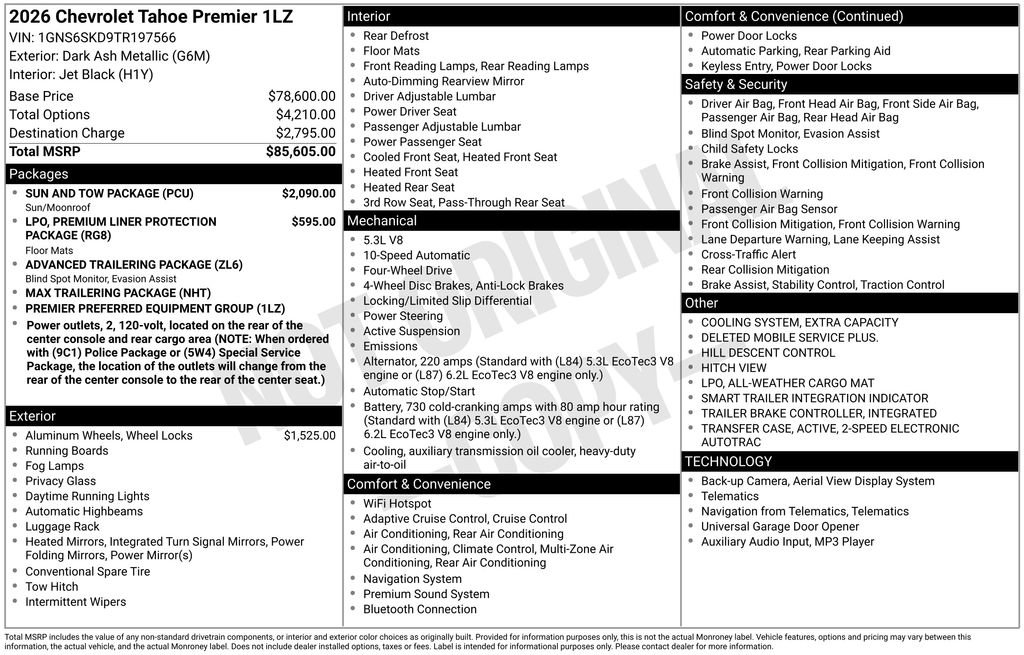 New 2026 Chevrolet Tahoe Premier w/ Sun And Tow Package image 9