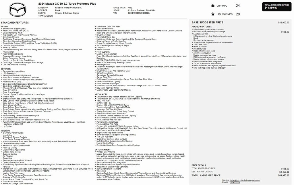 Used 2024 MAZDA CX-90 3.3 Turbo w/ Preferred Plus image 1