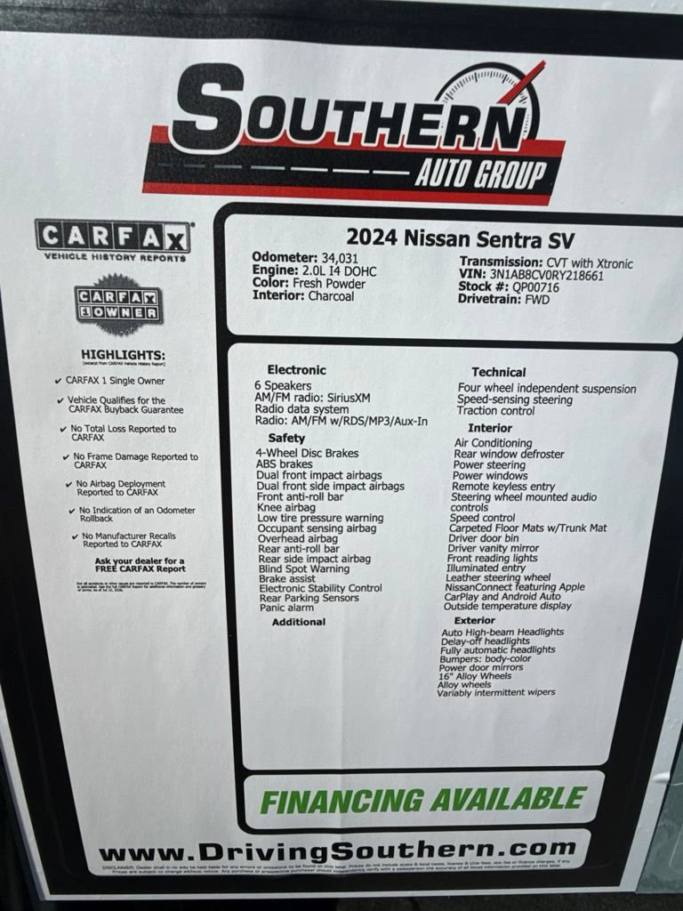 Used 2024 Nissan Sentra SV FWD image 11