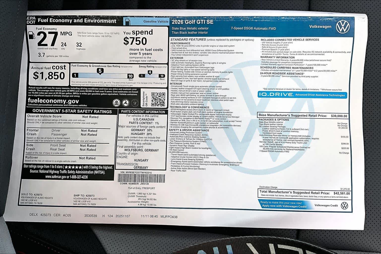 New 2026 Volkswagen GTI SE FWD image 19