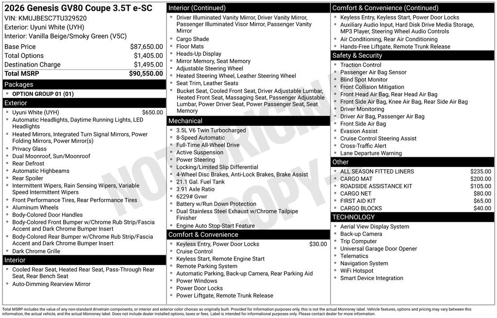 New 2026 Genesis GV80 3.5T e-SC image 3