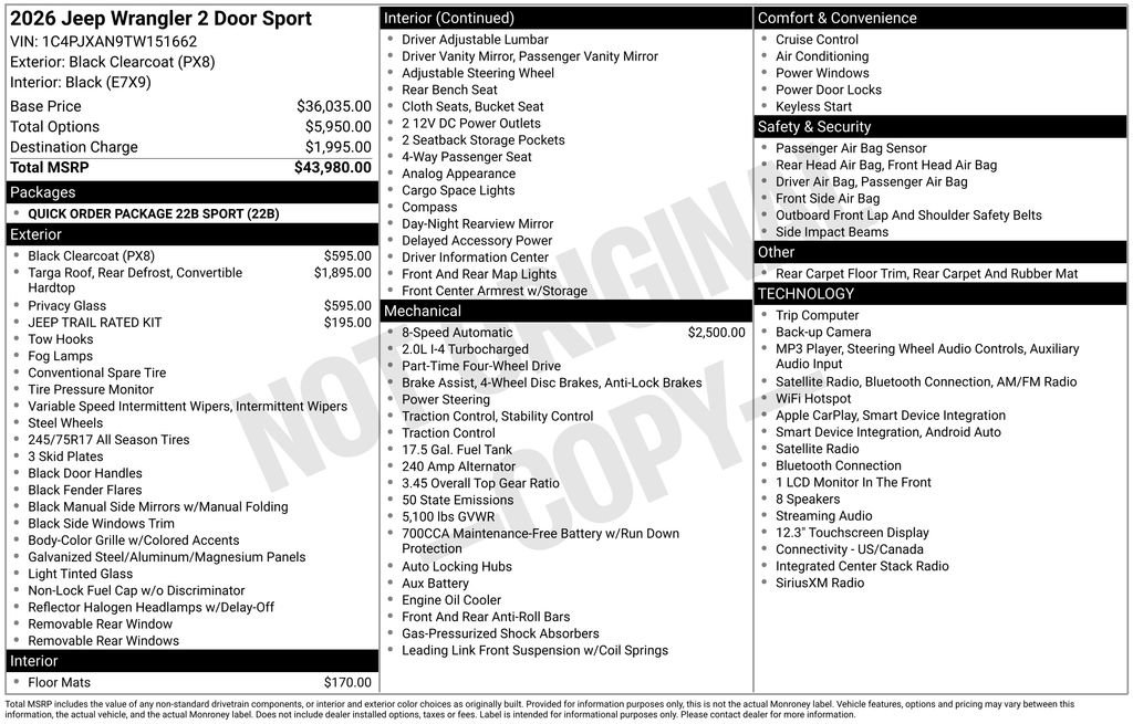 Used 2026 Jeep Wrangler Sport AWD/4WD image 6