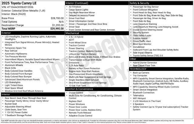 Certified 2025 Toyota Camry LE FWD image 32