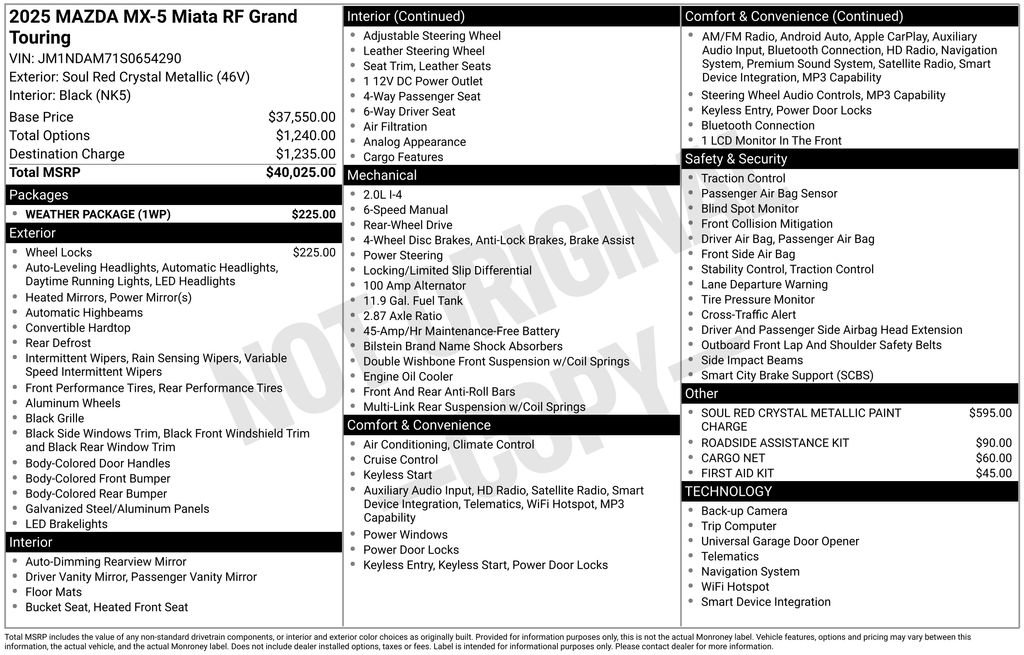 New 2025 MAZDA MX-5 Miata RF Grand Touring w/ Weather Package image 37