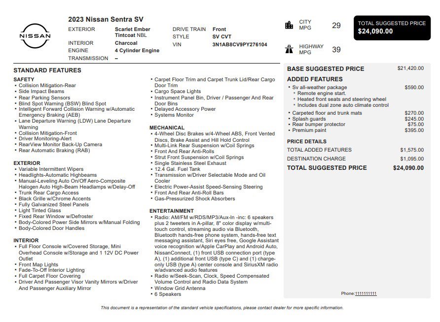 Used 2023 Nissan Sentra SV w/ All-Weather Package FWD image 34