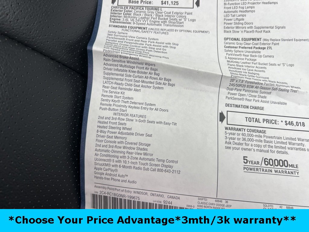 Certified 2022 Chrysler Pacifica Touring-L w/ S Appearance Package image 37