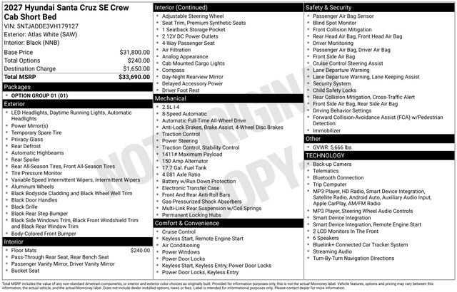 New 2027 Hyundai Santa Cruz SE AWD/4WD image 4