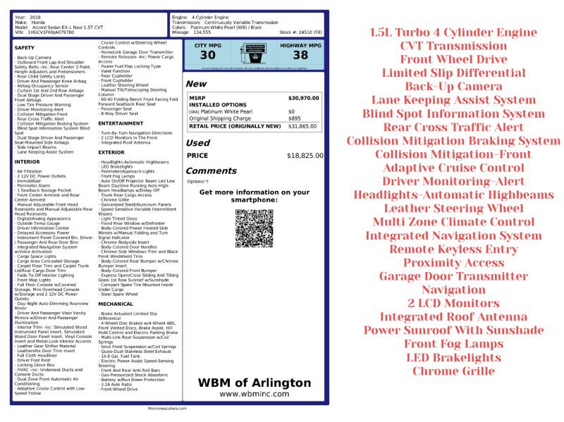 Used 2018 Honda Accord EX-L image 2