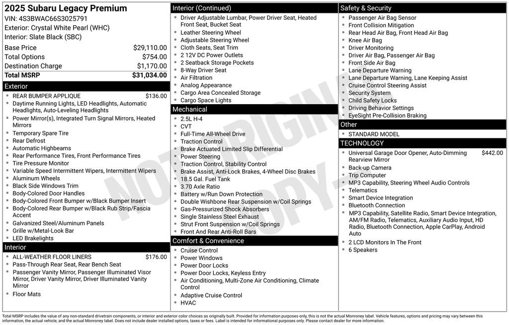 Certified 2025 Subaru Legacy Premium AWD/4WD image 35