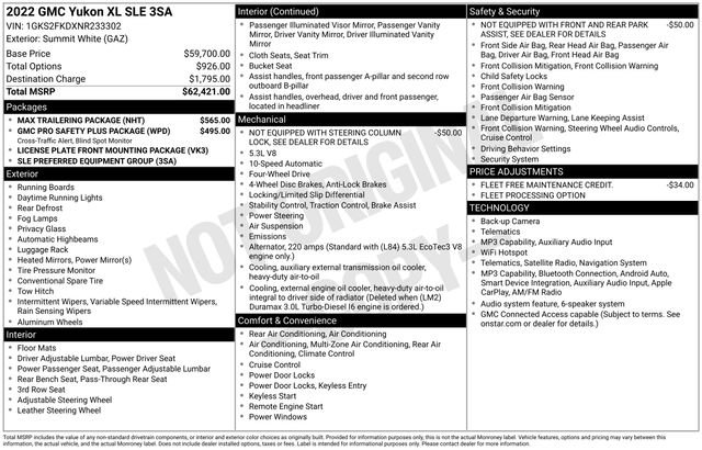 Used 2022 GMC Yukon XL SLE w/ Max Trailering Package AWD/4WD image 33