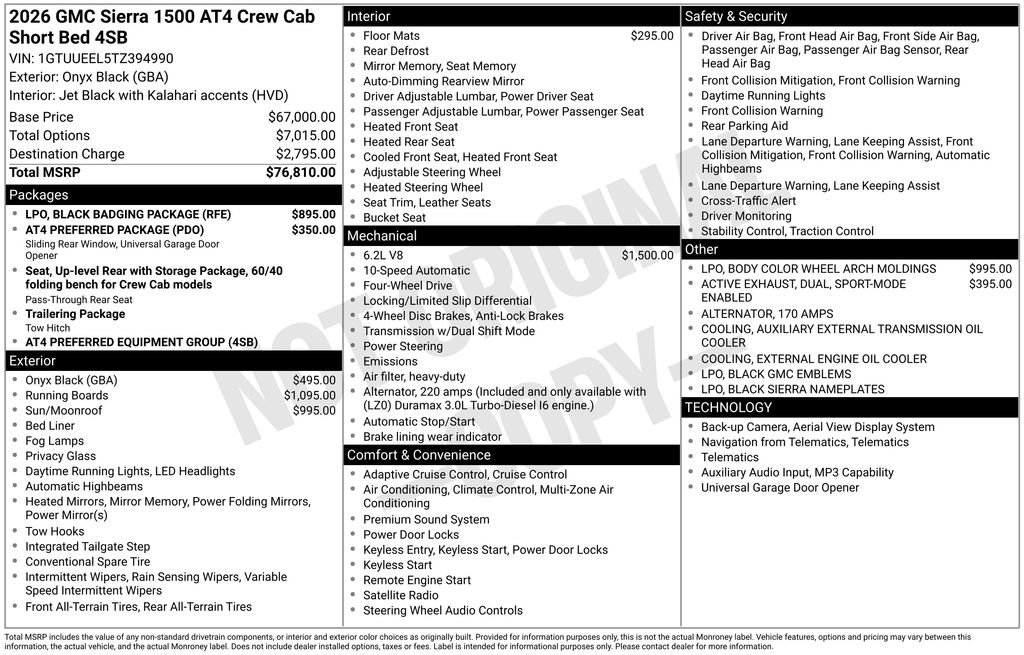 New 2026 GMC Sierra 1500 AT4 w/ LPO, Black Badging Package AWD/4WD image 11