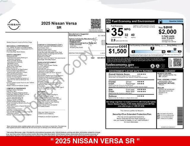 New 2025 Nissan Versa SR w/ Trunk Package FWD image 6