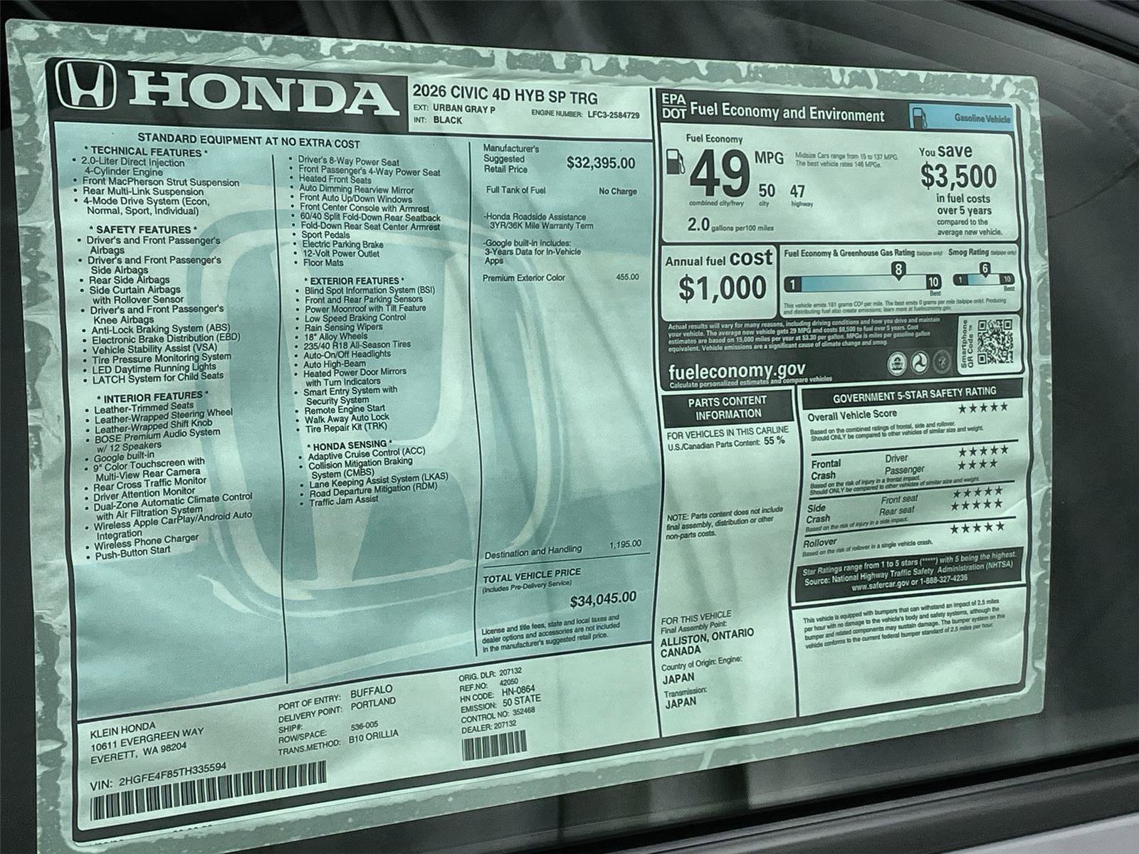 New 2026 Honda Civic Sport Touring image 35