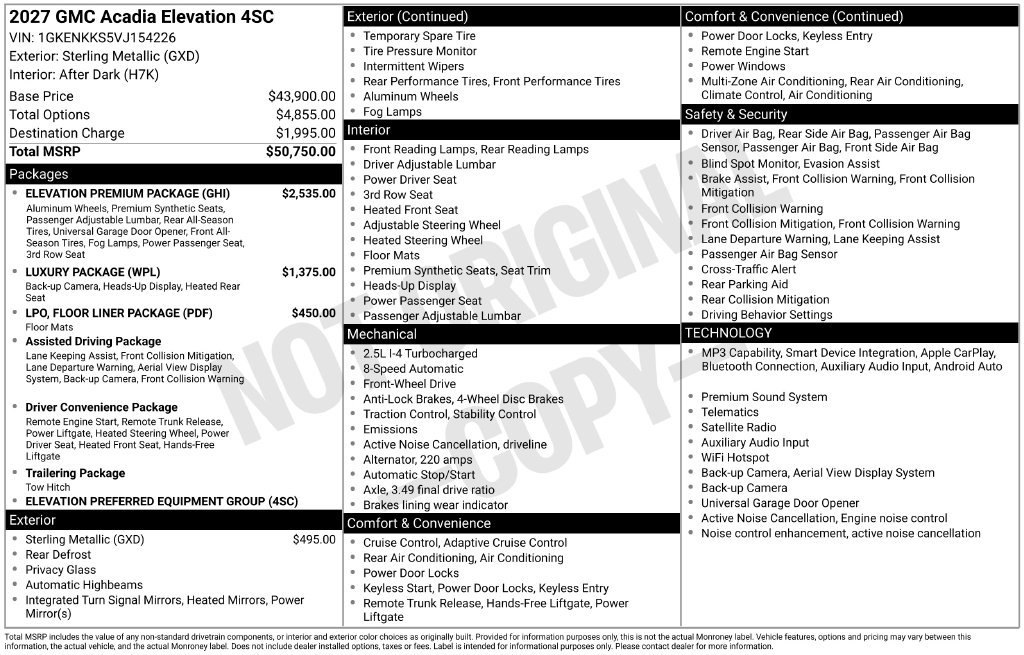 New 2027 GMC Acadia Elevation w/ Elevation Premium Package FWD image 4