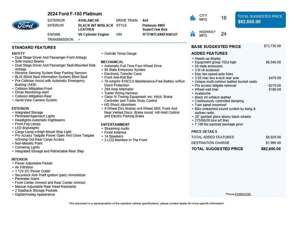 Used 2024 Ford F150 Platinum w/ Equipment Group 702A High image 53