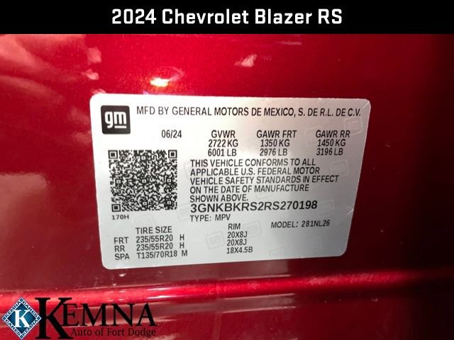 Used 2024 Chevrolet Blazer RS w/ Enhanced Convenience Package image 32