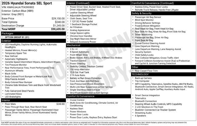 New 2026 Hyundai Sonata SEL FWD image 11