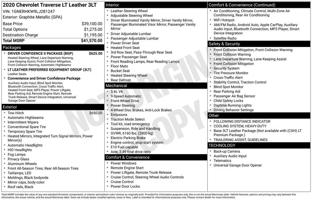 Used 2020 Chevrolet Traverse LT w/ Driver Confidence II Package FWD image 4
