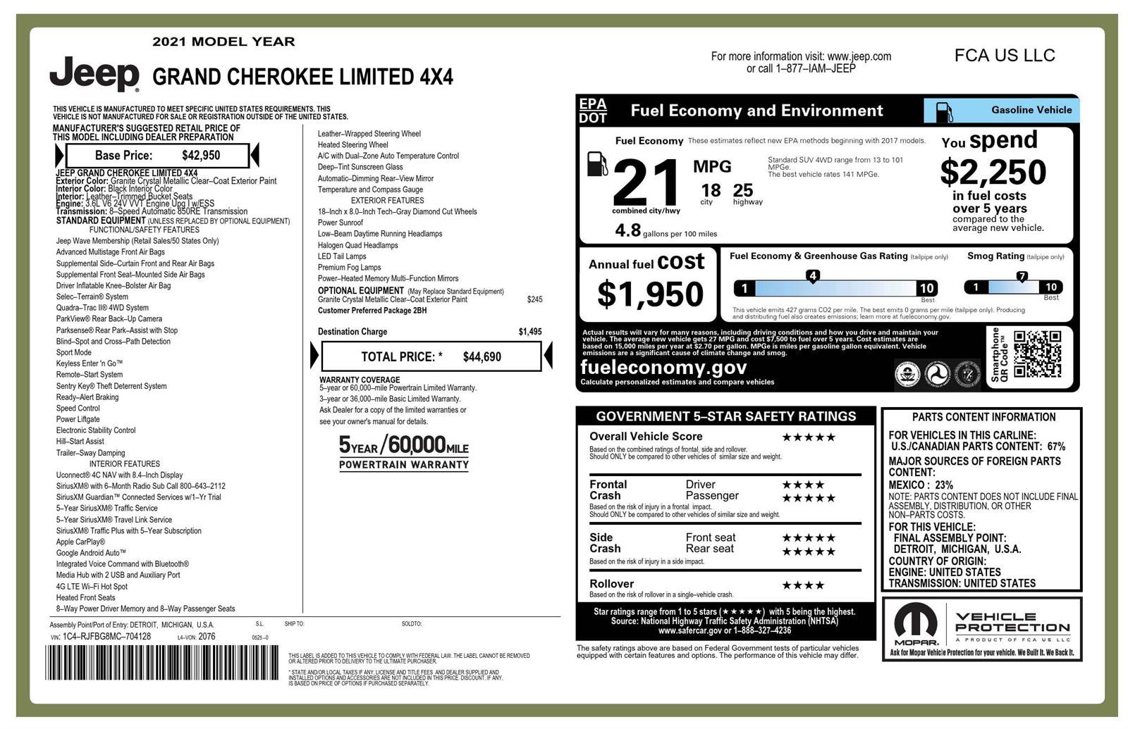 Used 2021 Jeep Grand Cherokee Limited AWD/4WD image 4