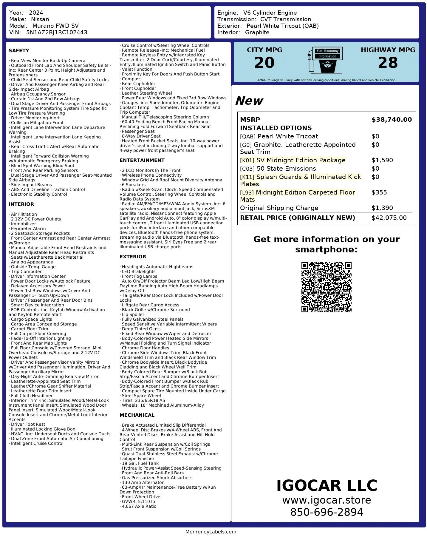 Used 2024 Nissan Murano SV w/ SV Midnight Edition Package image 27