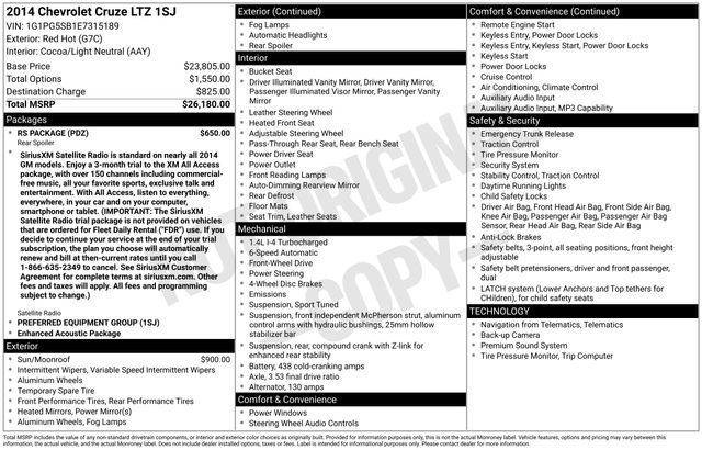 Used 2014 Chevrolet Cruze LTZ w/ RS Package FWD image 5