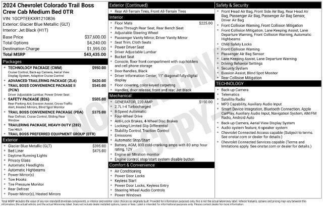 Used 2024 Chevrolet Colorado Trail Boss w/ Technology Package AWD/4WD image 9
