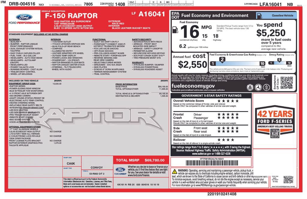 Used 2020 Ford F150 Raptor w/ Equipment Group 802A Luxury AWD/4WD image 24