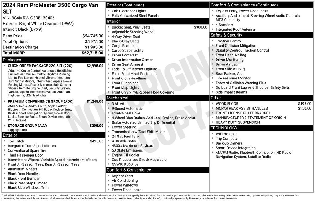 Used 2024 RAM ProMaster 3500 w/ Quick Order Package 22G SLT image 4
