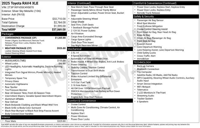 Used 2025 Toyota RAV4 XLE w/ Convenience Package AWD/4WD image 10
