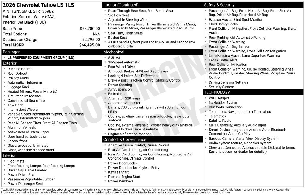 Used 2026 Chevrolet Tahoe LS AWD/4WD image 9