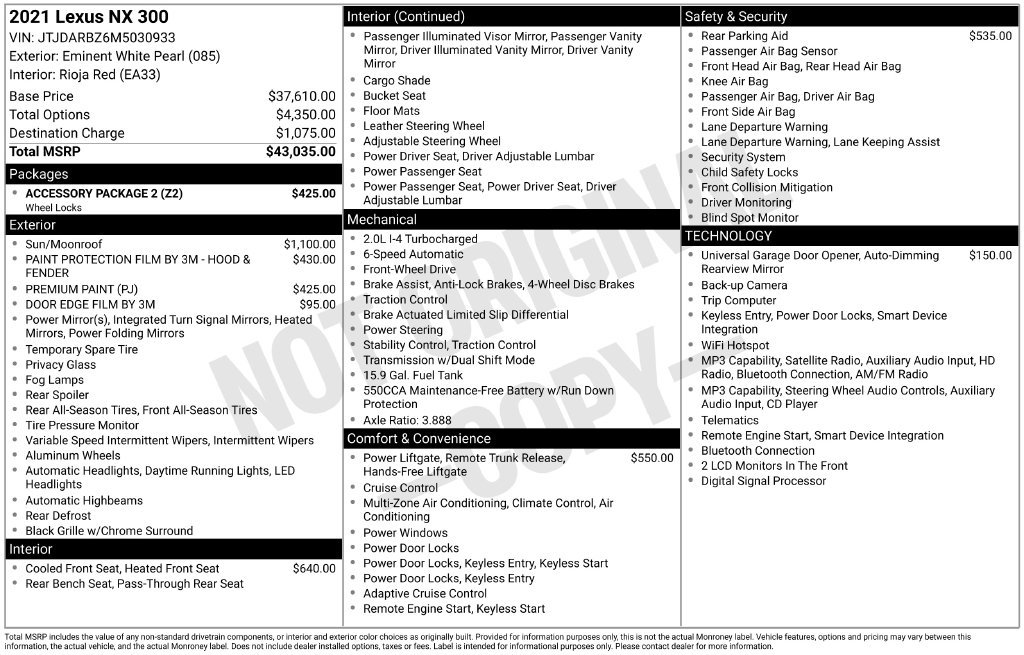 Used 2021 Lexus NX 300 FWD w/ Accessory Package 2 image 15