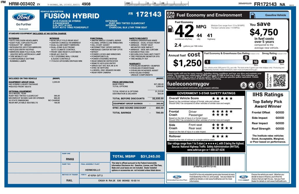 Used 2015 Ford Fusion SE w/ Equipment Group 502A FWD image 2