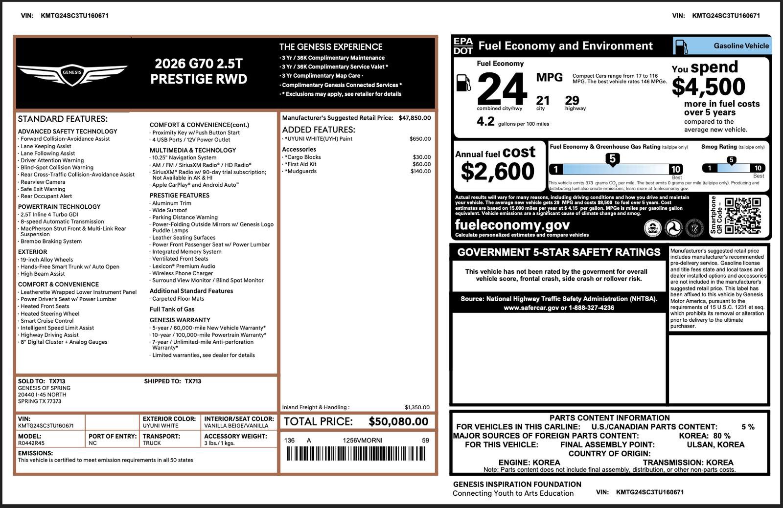 Certified 2026 Genesis G70 2.5T Prestige image 3
