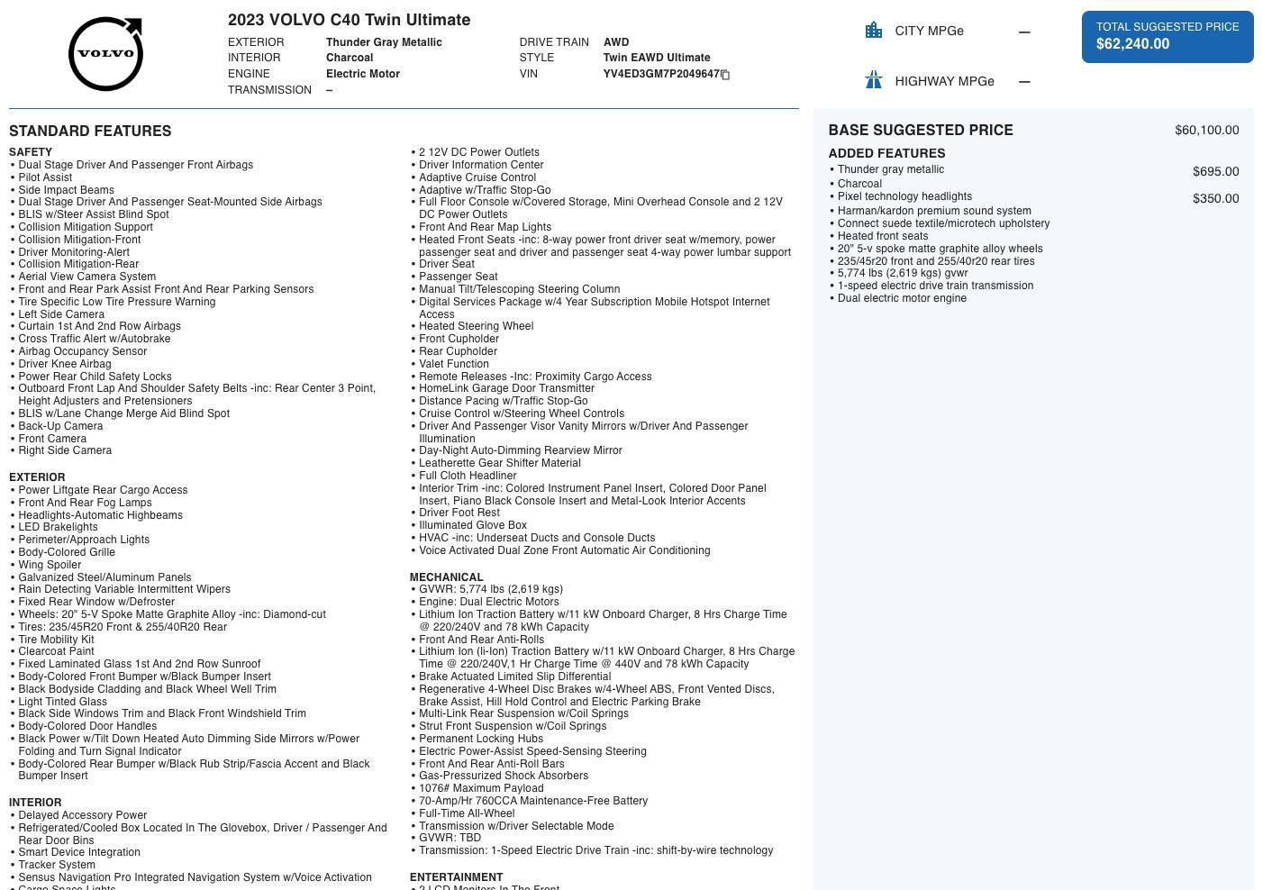 Used 2023 Volvo C40 P8 Recharge Ultimate image 5