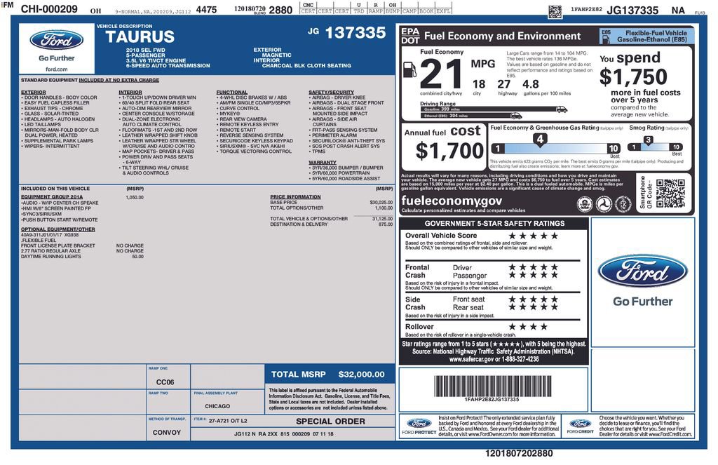 Used 2018 Ford Taurus SEL w/ Equipment Group 201A FWD image 6