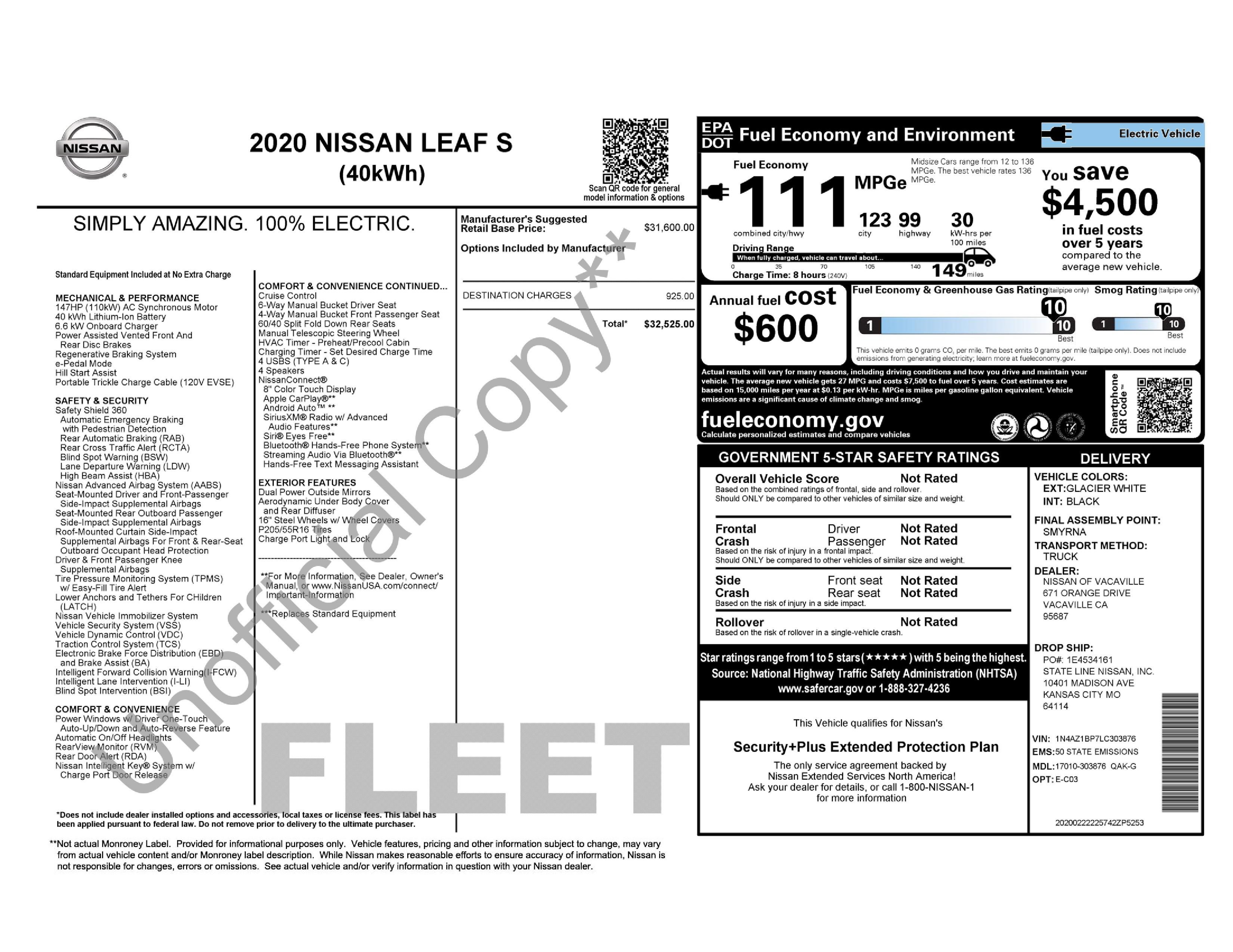 Used 2020 Nissan Leaf S FWD image 3