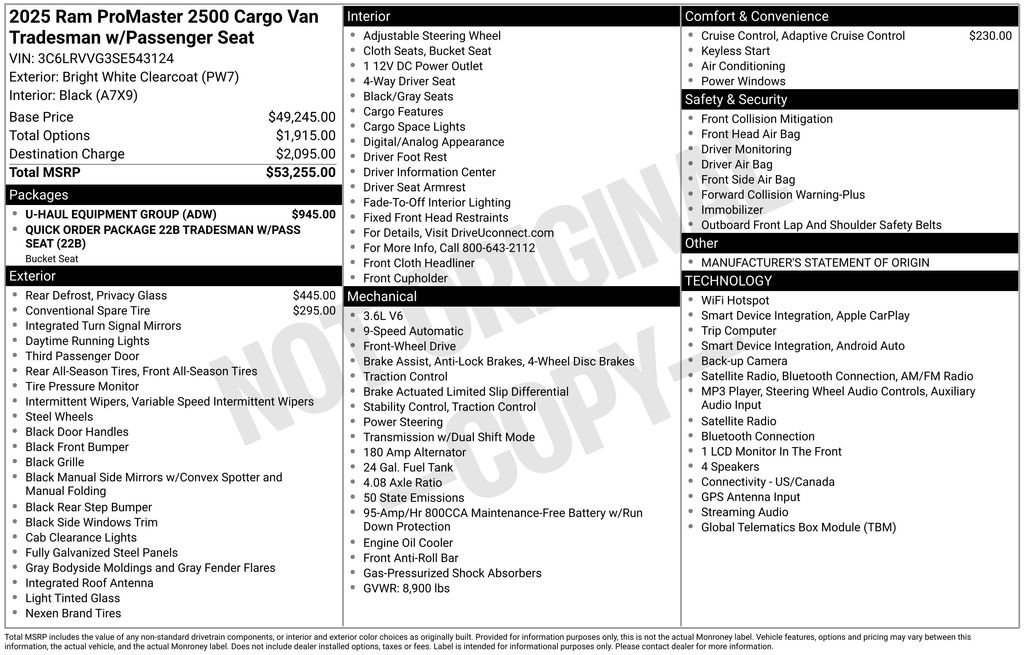 Used 2025 RAM ProMaster 2500 w/ U-Haul Equipment Group FWD image 29