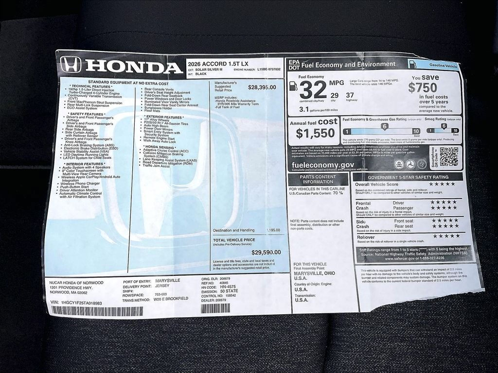 New 2026 Honda Accord LX image 18