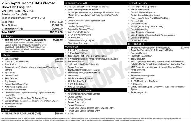 New 2026 Toyota Tacoma TRD Off-Road w/ TRD Off Road Upgrade Package AWD/4WD image 4